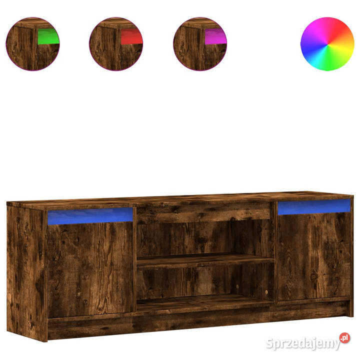 Szafka pod TV z LED przydymiony dąb 1395x34x50