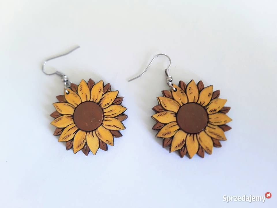 Kolczyki drewniane słoneczniki małopolskie