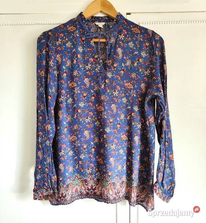 Bluzka Esprit 40 L niebieska wzór floral orient kolorowy