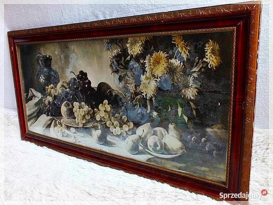 Stary podłużny obraz sygnowany Owoce 825x41 w Żary