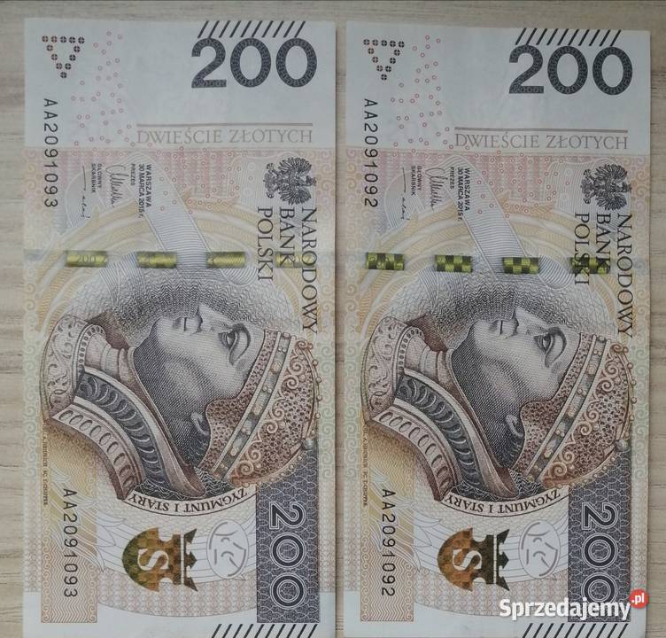 Banknot 200zl z 2015r seria AAABBBBA Bytom