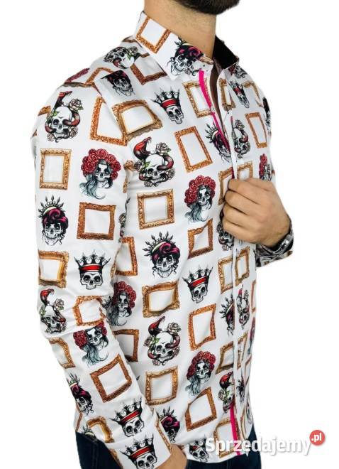DANIEL BESSI Koszula męska fb107 biała czachy Ostrów Wielkopolski