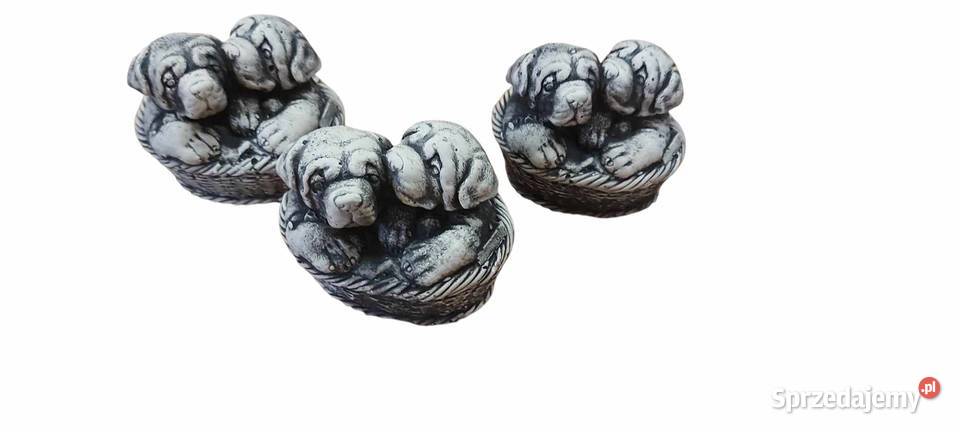 Pieski gipsowe piesek w koszyku figurka psa Łódź sprzedam