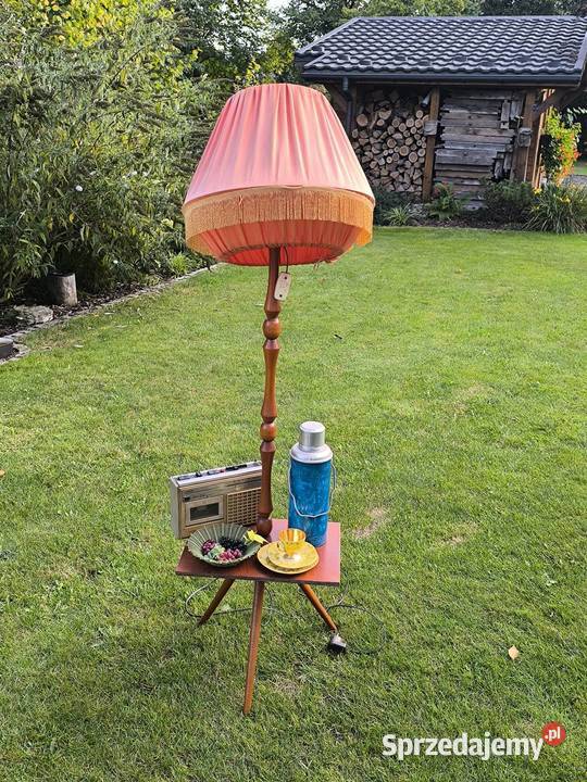 Lampa stojąca z abażurem prl Zebrzydowice