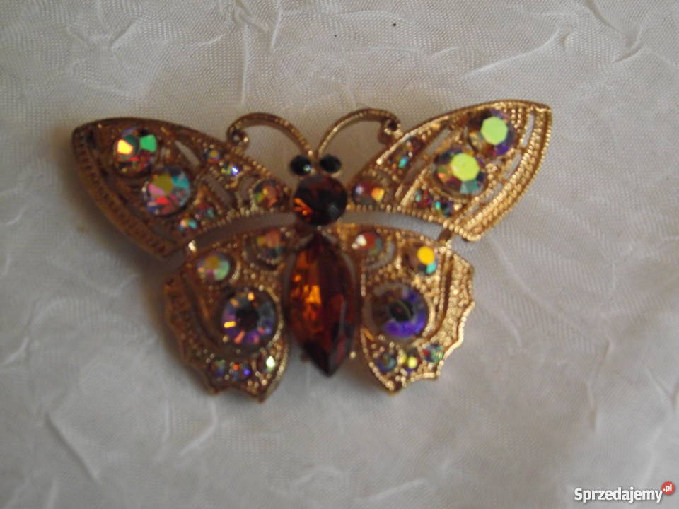 BOGATO ZŁOCONA BROSZA MOTYLA Z PIĘKNYMI Piła sprzedam