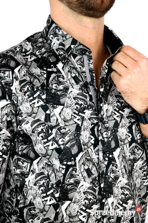 DANIEL BESSI Koszula Męska Fb066 Czarna Szara Moda i Styl Ostrów Wielkopolski