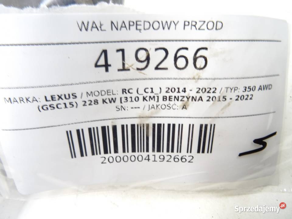 WAŁ NAPĘDOWY PRZÓD LEXUS RC SportowyCoupe 35 310
