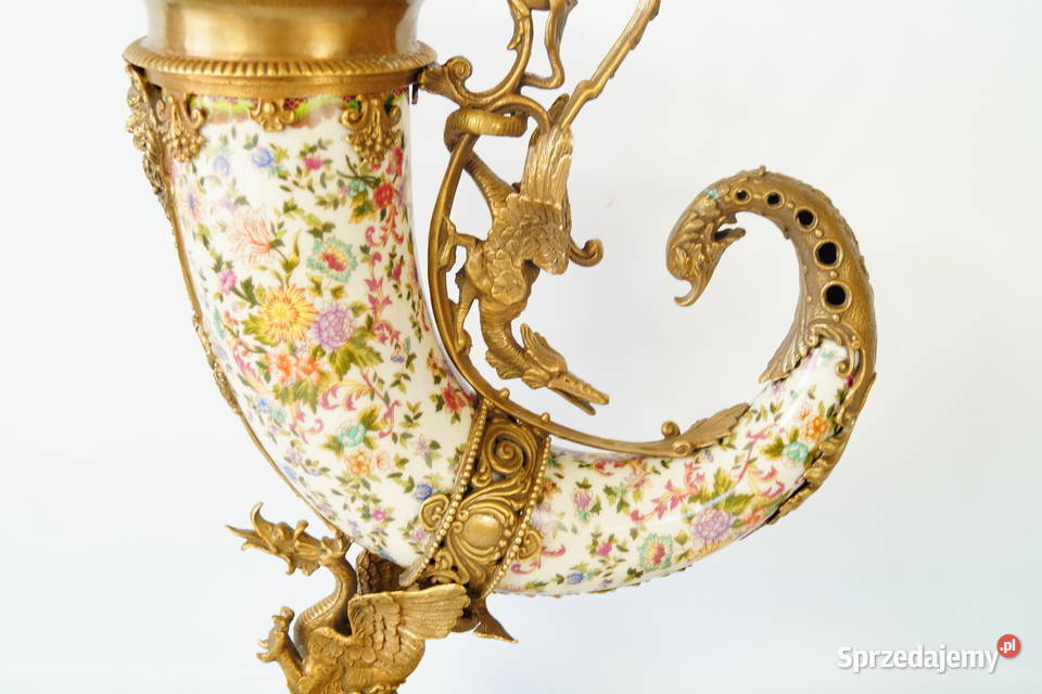 Piękny róg obfitości porcelana z brązem kwiaty