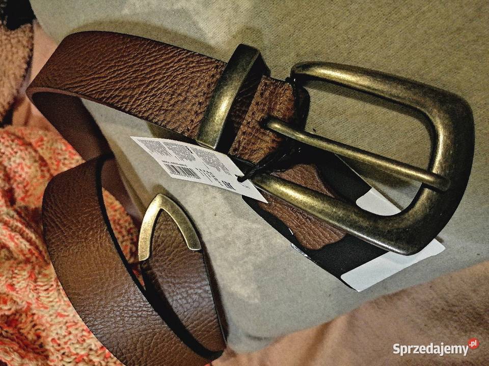 Nowy z metką SKÓRZANY pasek Z metalową klamrą I brązowy/beżowy Leszno