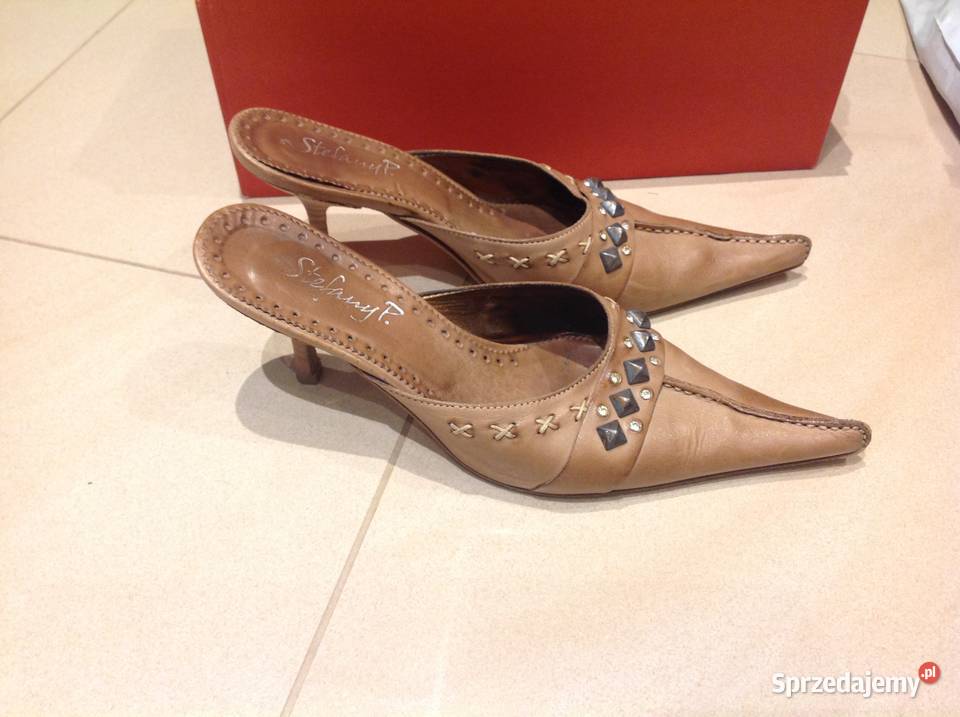 Klapki skórzane na szpilce Stefany P r 365 skóra Nowa Sól