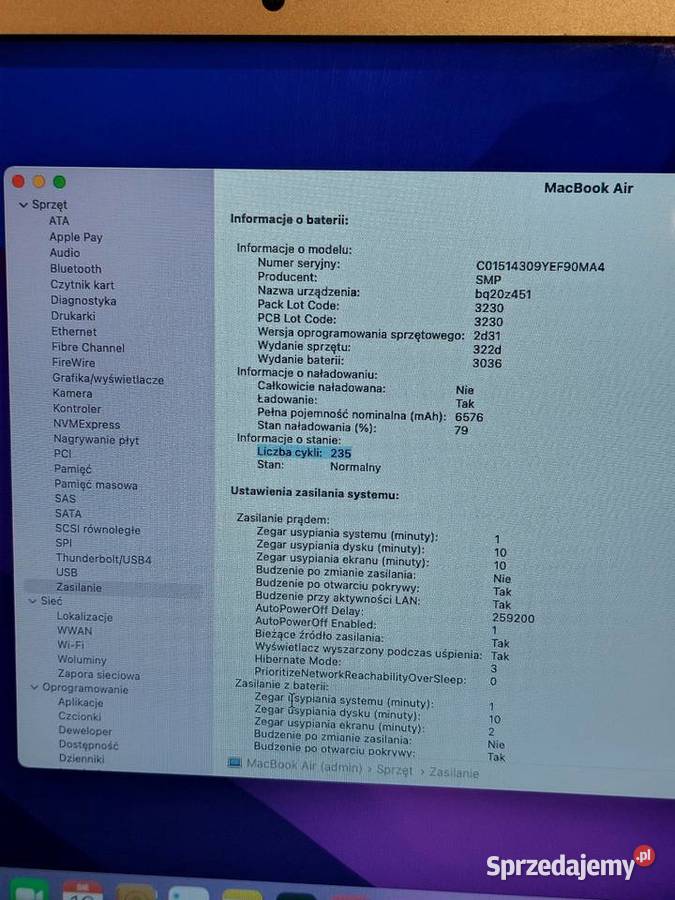 MacBook Air 13 2017 8GB RAM 128GB 235 cykli 120 Warszawa sprzedam