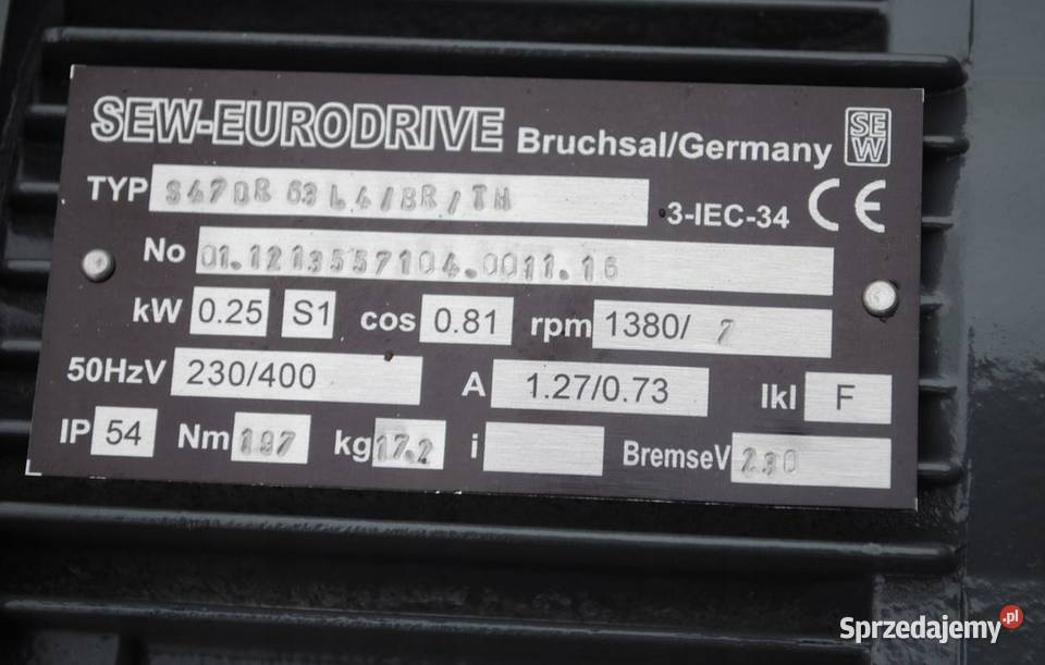 Motoreduktor kątowy 025kw 7obrmin z hamulcem