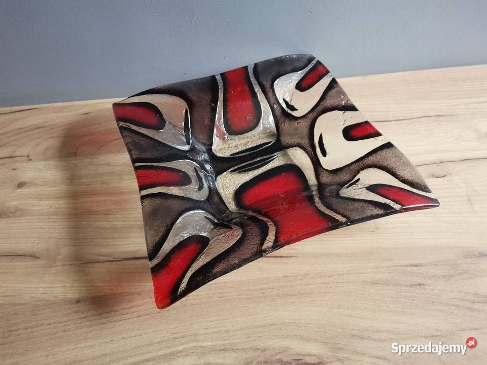 Stara duża patera owocarka kolorowe szkło design Katowice