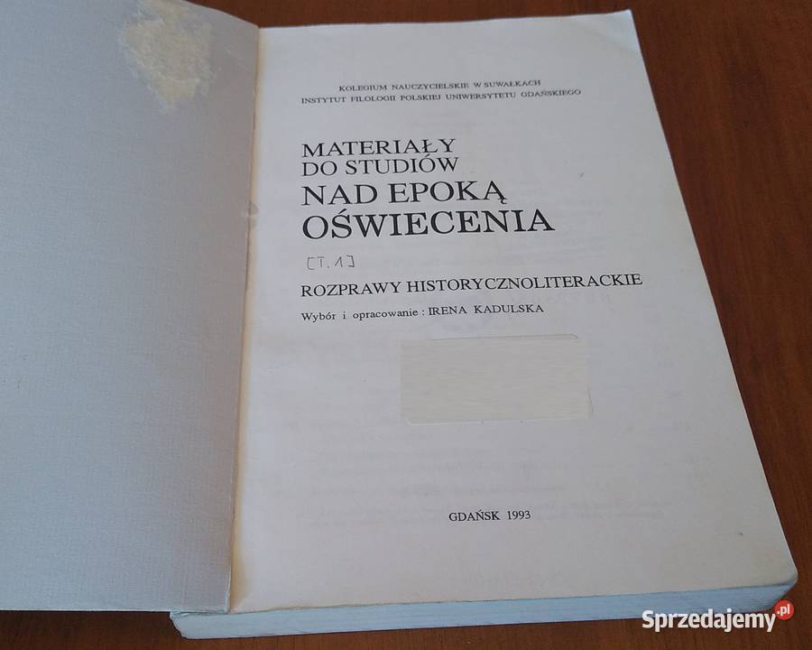 Materiały do studiów epoką Oświecenia Kadulska Gdańsk sprzedam