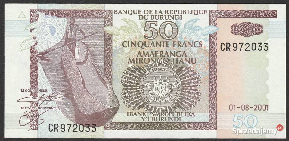 BURUNDI 50 FRANK 2001 STAN BANKOWY UNC Łódź
