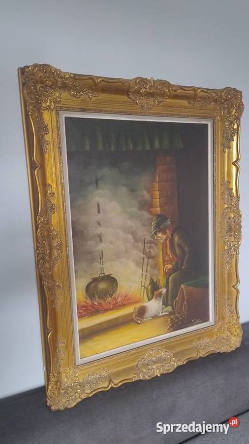 Stary obraz olej na płótnie w złotej ramie Iwonicz-Zdrój