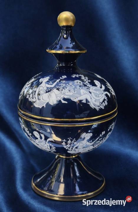 Vintage Włochy florencka kobaltowo niebieska Porcelana i szkło Pabianice