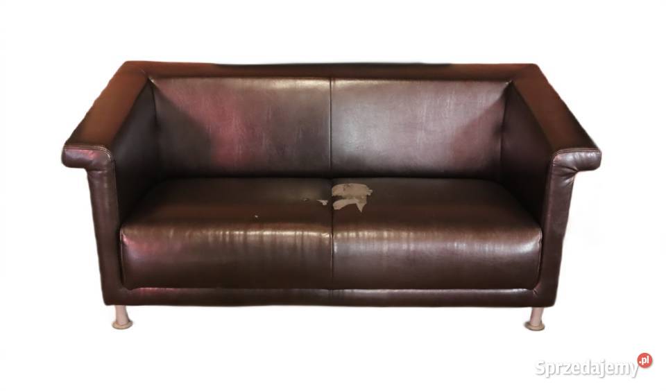 Sofa 2-miejscowa brązowa skóra, do odnowy/renowacji