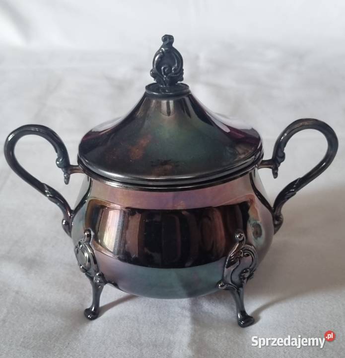 Zgrabna platerowana srebrem cukiernica na 4 Warszawa