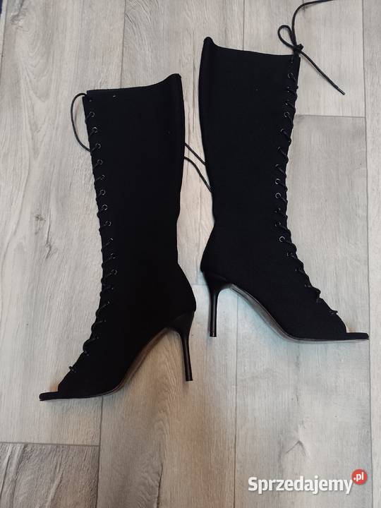 40 Czarne Sznurowane kozaki szpilki wieczorowe z Kozaki małopolskie Kraków