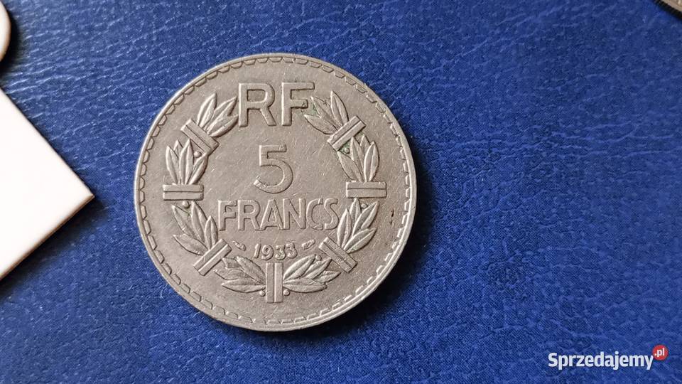 Stare monety 5 frank 1933 Francja Lesko
