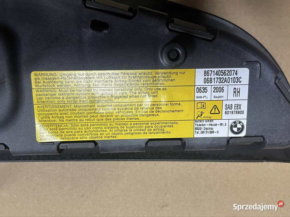 601978901 poduszka airbag fotela lewy prawy bmw