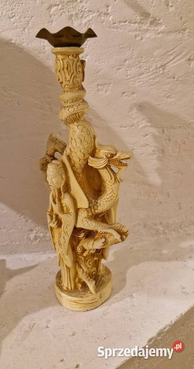 Stary ŚWIECZNIK RZEŹBA FIGURA azjatycka vintage Lublin