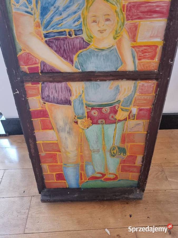 Obraz na starym oknie wielokolorowy