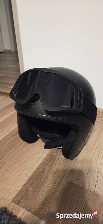 Kask motocyklowy retro chopper Gogle Czarny Mat
