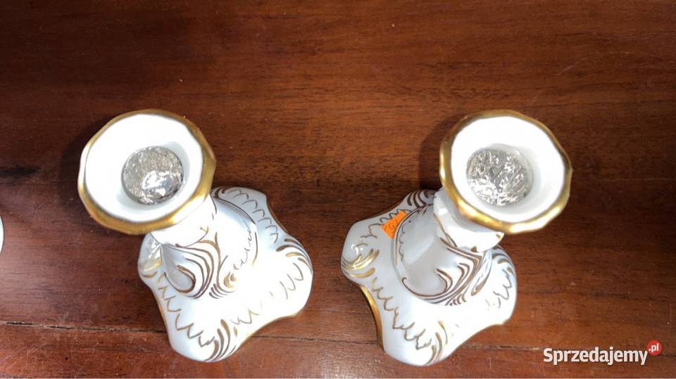 Świecznik z białej porcelany złocony Reliefy Nie Porcelana i szkło Gdańsk