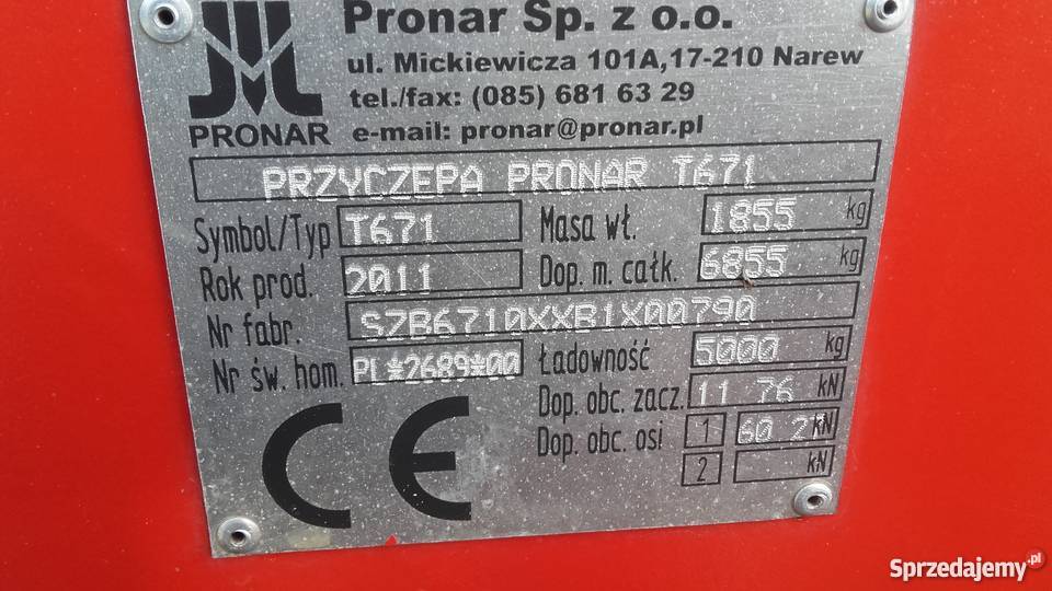 Przyczepa Pronar T671 Kowale