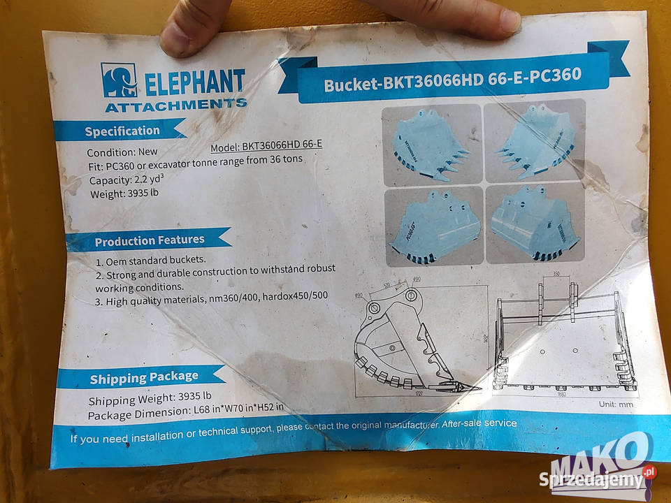 NOWA Łyżka Elephant 175 do koparki Miller fi 90