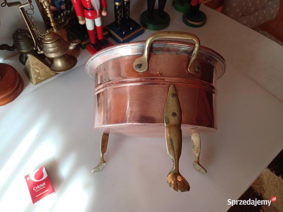 Duży miedziany skandynawski kocioł donica