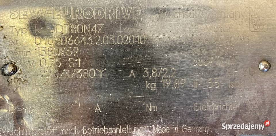 motoreduktor przekładnia 075kW 69obr 3fazowy SEW Pigża