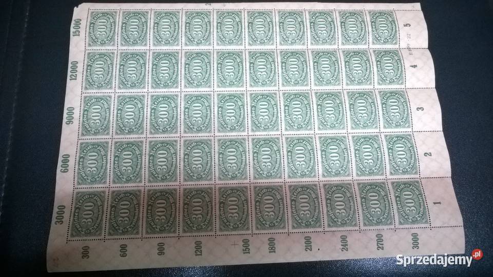 znaczki 300 marek 1922 Deutsches Reich ARKUSZ mazowieckie Warszawa sprzedam