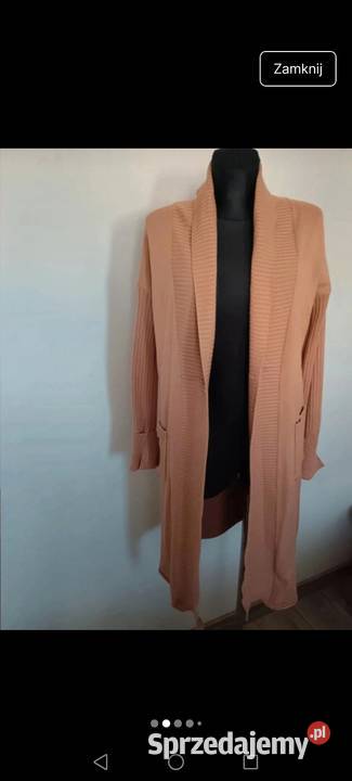 Kardigan brązowy sweter sweterek prążek jesień Krosno