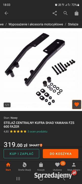 STELAŻ CENTRALNY KUFRA SHAD YAMAHA FZS
600 FAZER małopolskie Nowy Targ