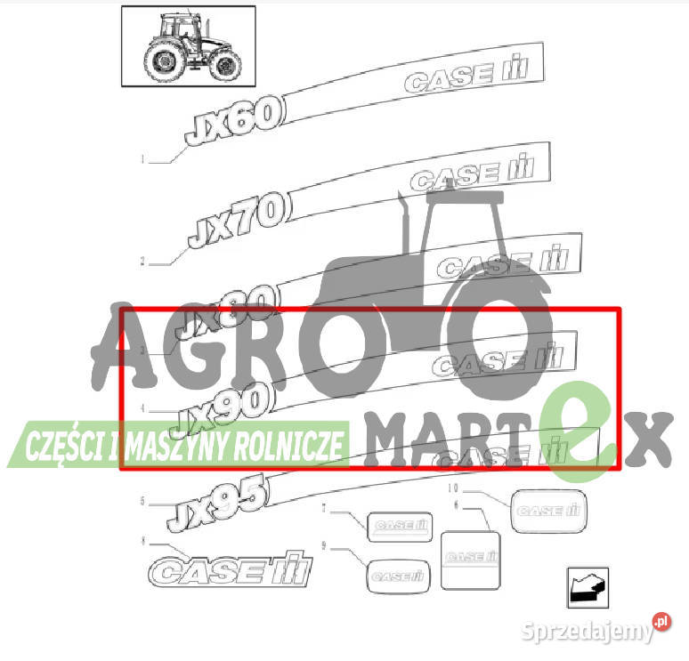 84192775 ZESTAW NAKLEJEK CASE JX90 CNH Wichrów