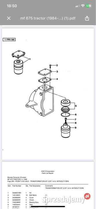 Instrukcja napraw katalog Massey Ferguson 675 Nidzica