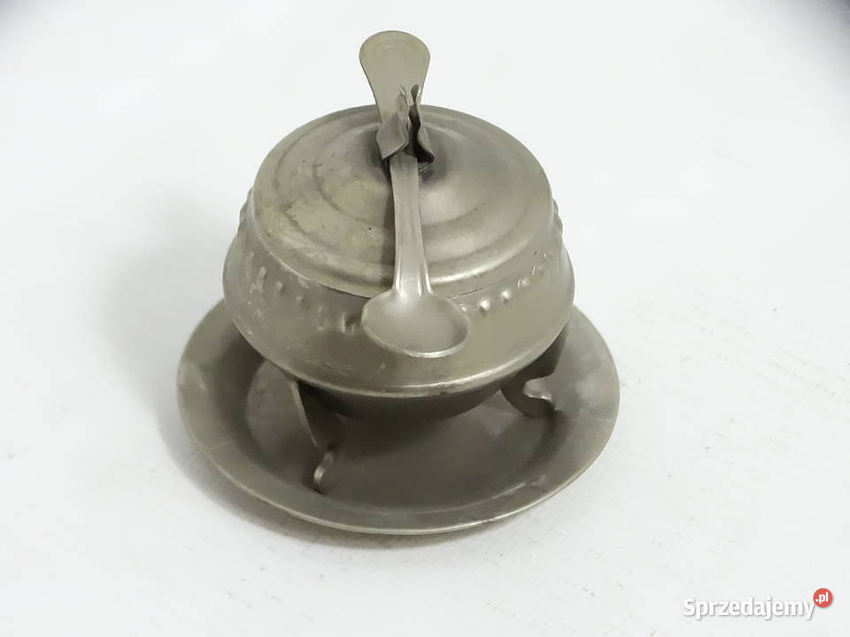 Stara vintage musztardniczka sosjerka z łyżeczką Biłgoraj