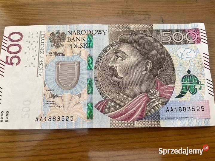 Banknot 500 pierwsza seria AA z 2016 r Kędzierzyn-Koźle