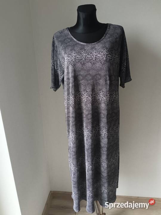 Długa Suknia kolor szary krótki rękaw wzór skóra Inny wzór Krosno