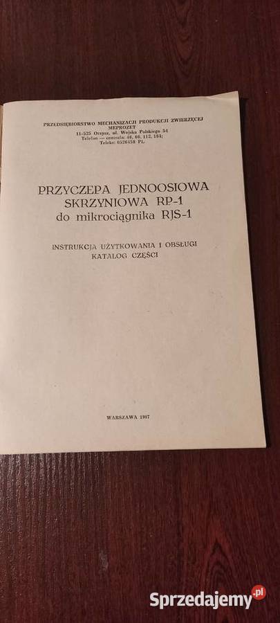 instrukcja i katalog przyczepa RP 1 do ciągnika Kraśnik