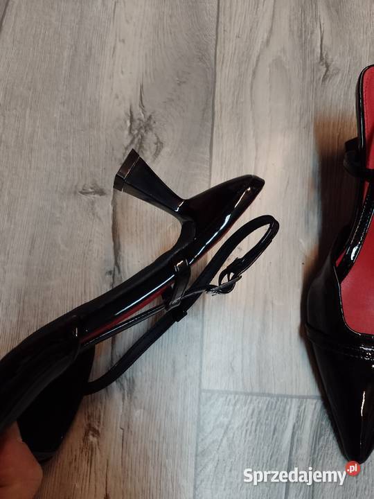 4041 Czarne czółenka wieczorowe z odkrytą piętą Czółenka Kraków