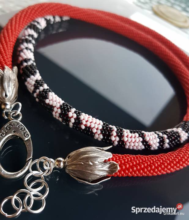 Naszyjnik czerwony w zwierzece wzory Naszyjniki Trzebinia