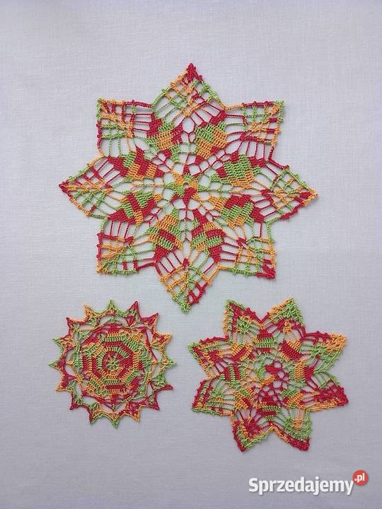 Kolorowe szydełkowe podkładki i serwetki na Boże wielokolorowy Łódź