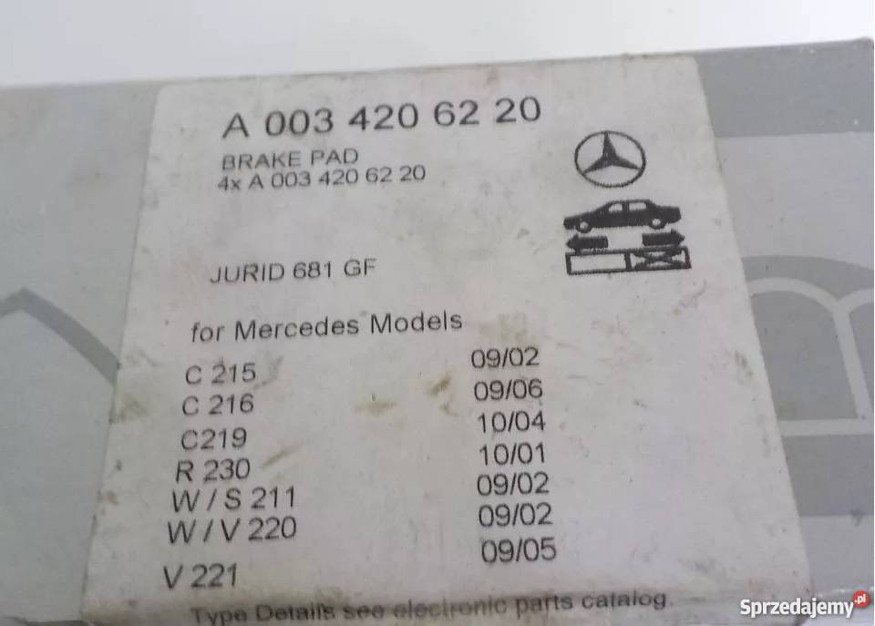 KLOCKI HAMULCOWE MERCEDES A00342069220 ORYGINAŁ Nowy Tomyśl