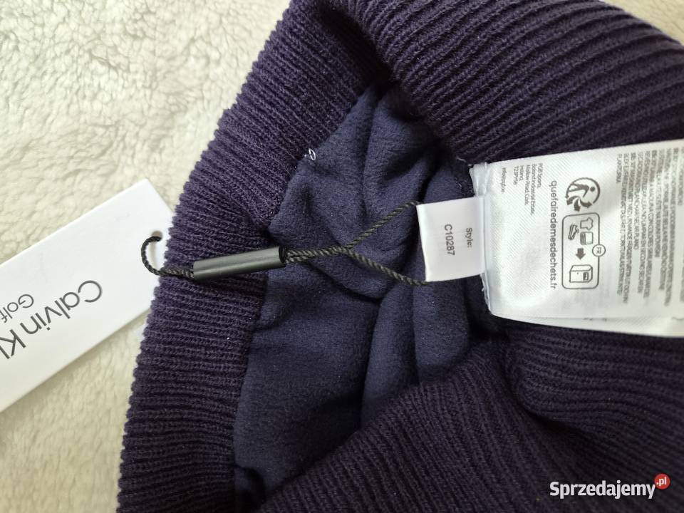 Nowa granatowa ciepła czapka Calvin Klein unisex Bibice