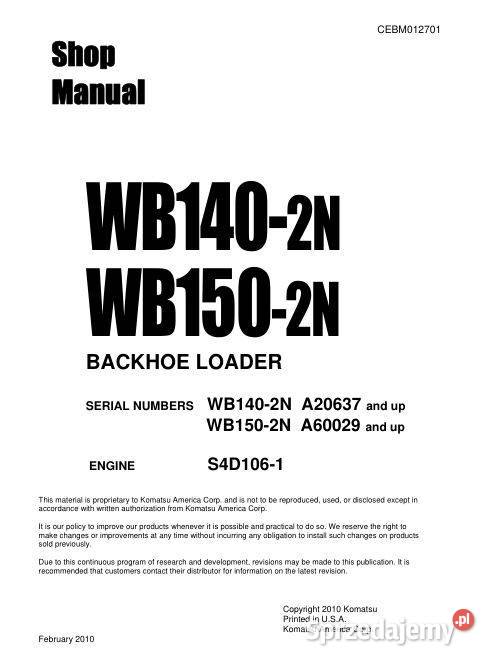 Komatsu WB1402N WB1502N instrukcja naprawy Kielce