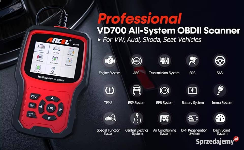Profesjonalny skaner tester ANCEL VD700 VW AUDI Interfejsy diagnostyczne Gdańsk